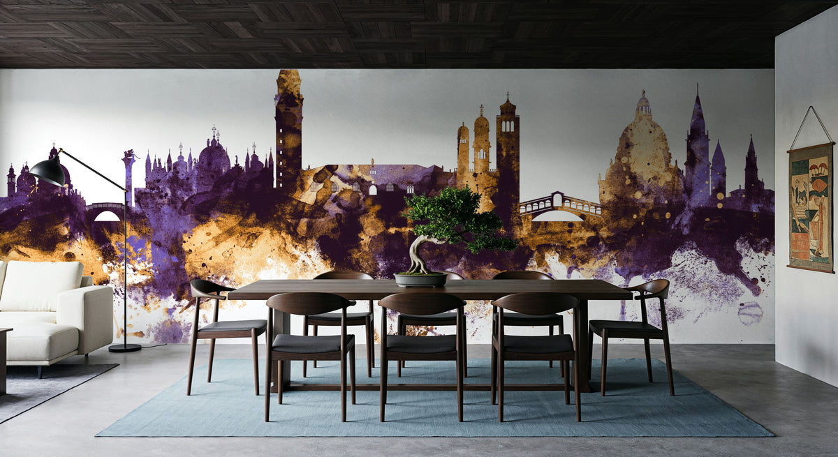 Venice Itay Skyline Purple & Gold Mural Wallpaper - room preview 02