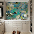 Fresh Teal Flowers Mural Wallpaper - room preview 02