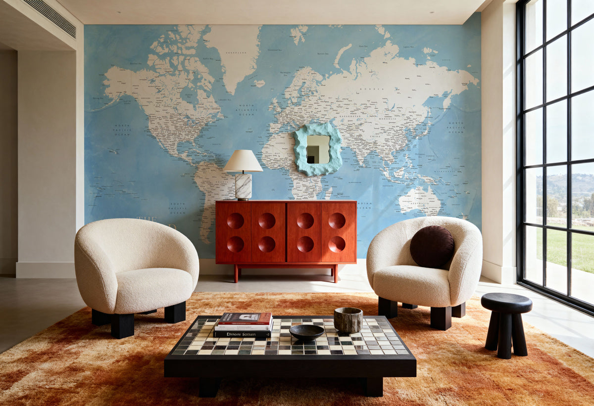 World Map Cities - Naolin Mural Wallpaper - room preview 02