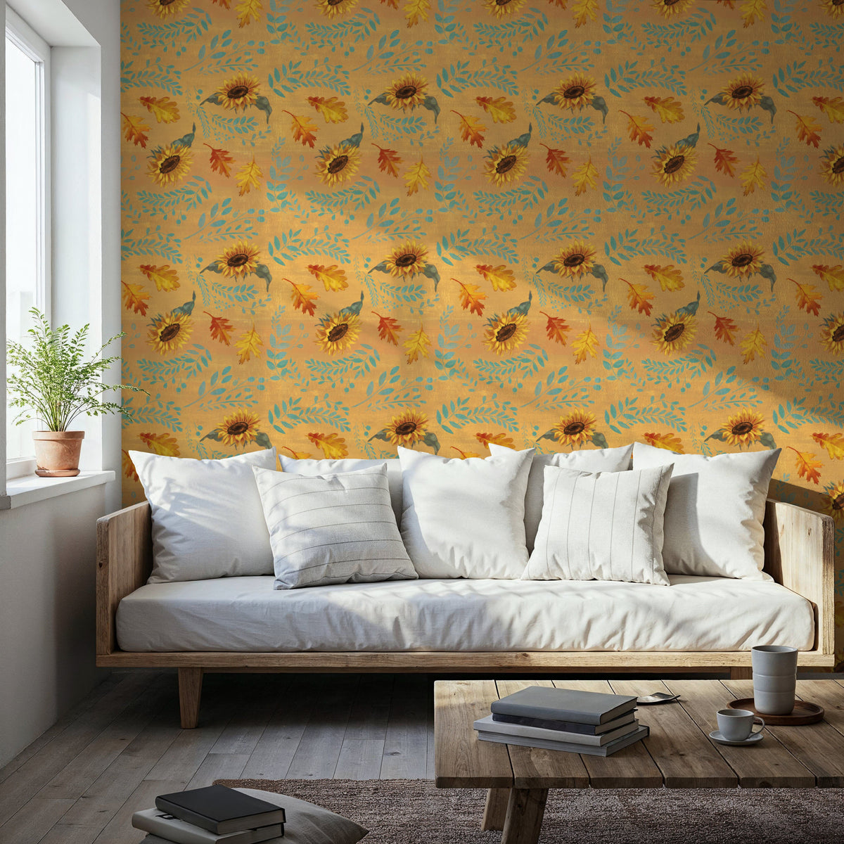 Fall Harvest Yellow Mural Wallpaper - room preview 02