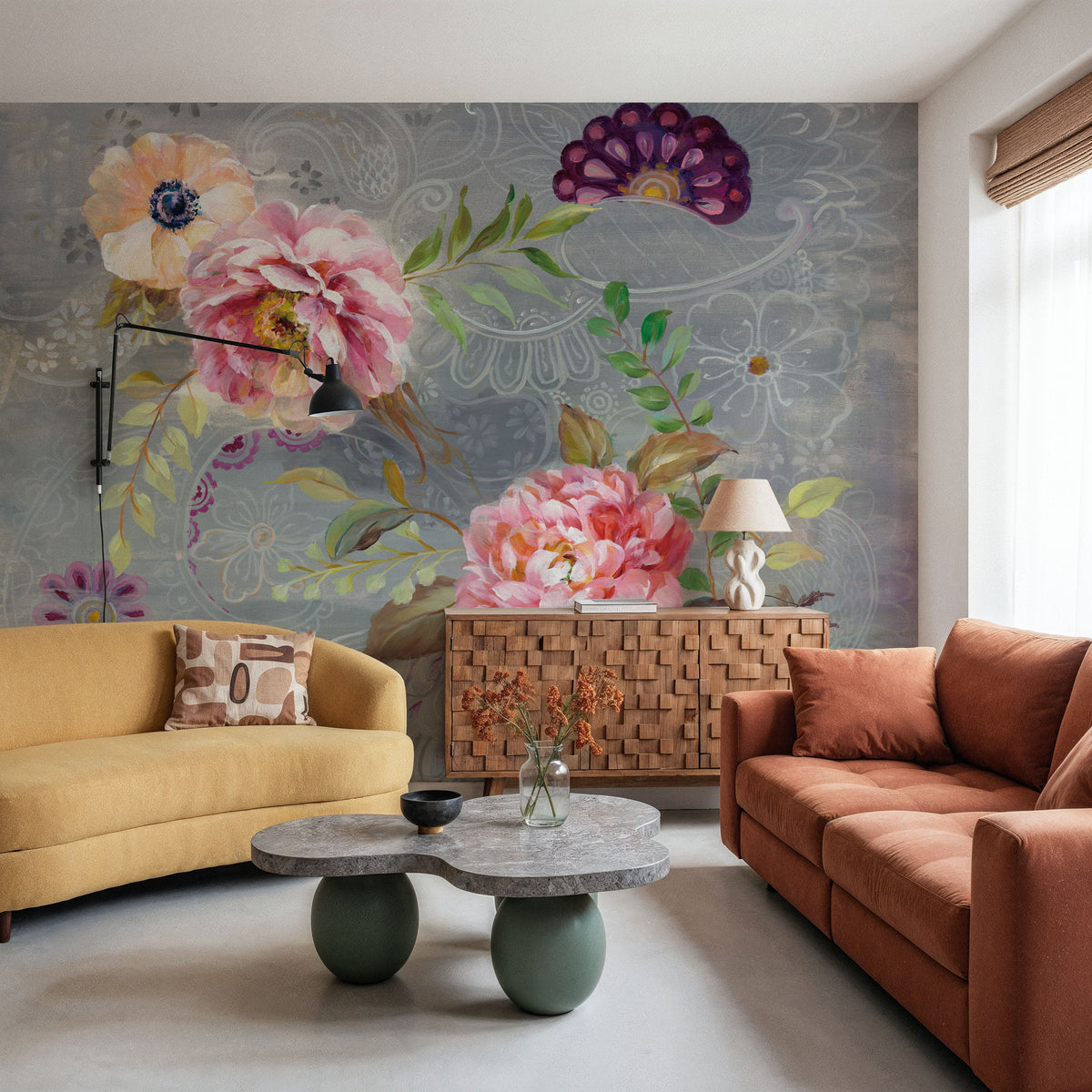 Peonies and Paisley Mural Wallpaper - room preview 02