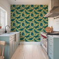 Papillion II, Aqua on Cream Mural Wallpaper - room preview 02