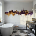 Lausanne Switzerland Skyline Purple & Gold Mural Wallpaper - room preview 02