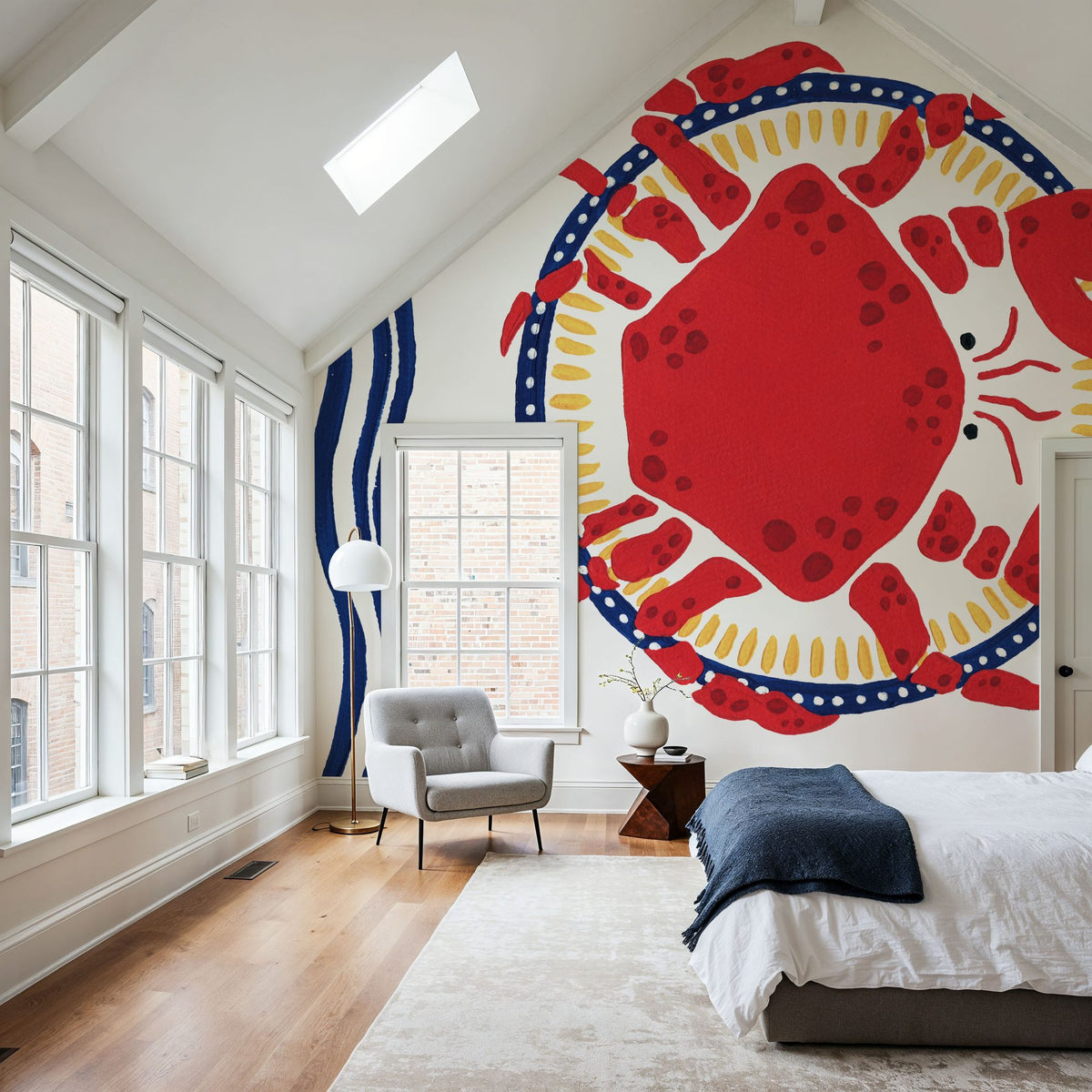 Kitschy Coastal Crab Mural Wallpaper - room preview 02