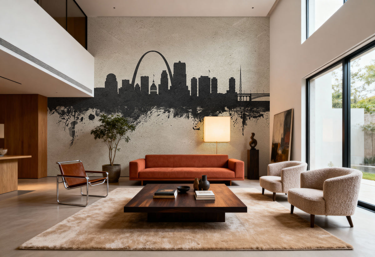 St Louis Missouri Skyline Concrete Mural Wallpaper - room preview 02