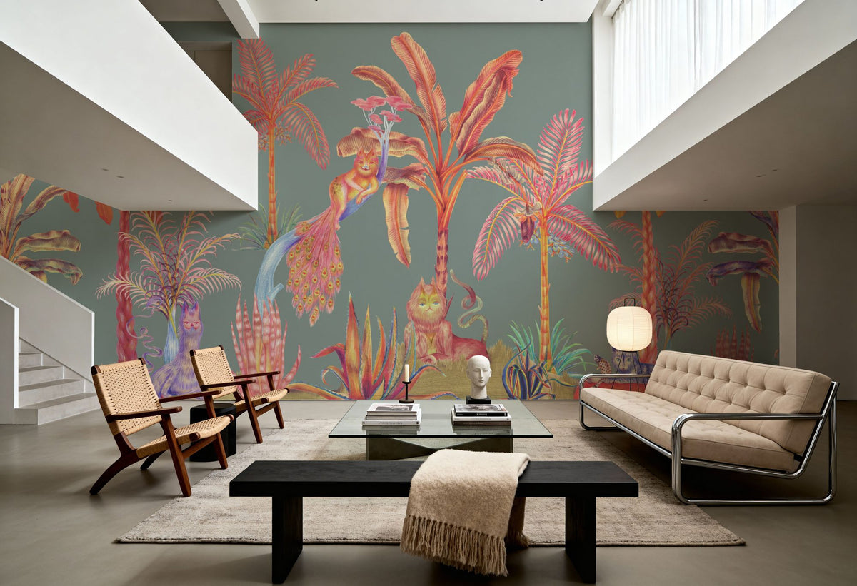 Colorful Jungle, Seafoam Mural Wallpaper - room preview 02
