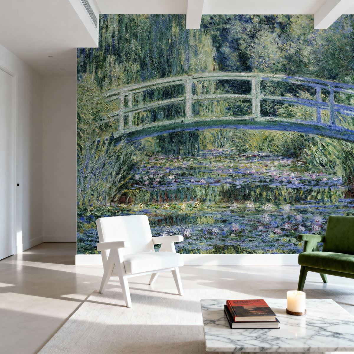Water Lilies and Japanese Bridge Mural Wallpaper - room preview 02