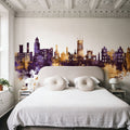 Wigan England Skyline Purple & Gold Mural Wallpaper - room preview 02
