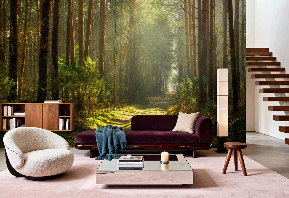 Silent Forest Road Mural Wallpaper - room preview 02