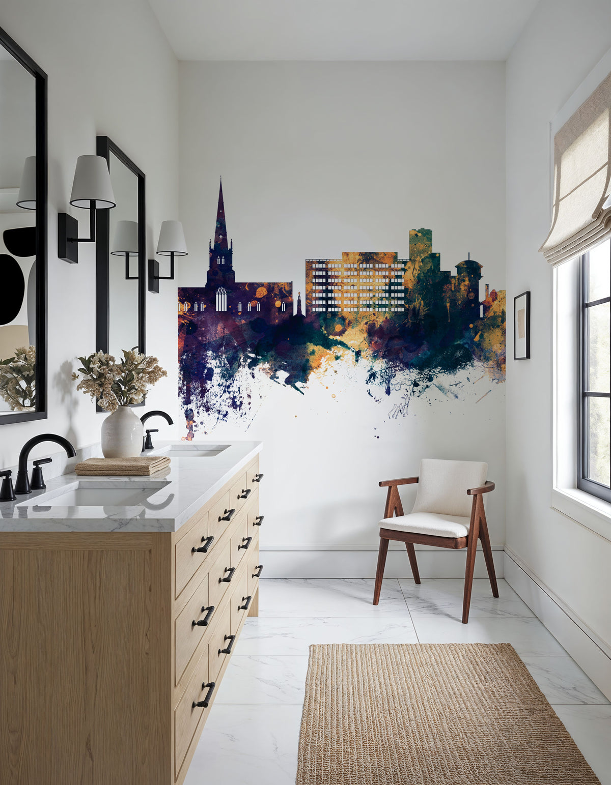 Solihull England Skyline Blue & Bronze Mural Wallpaper - room preview 02
