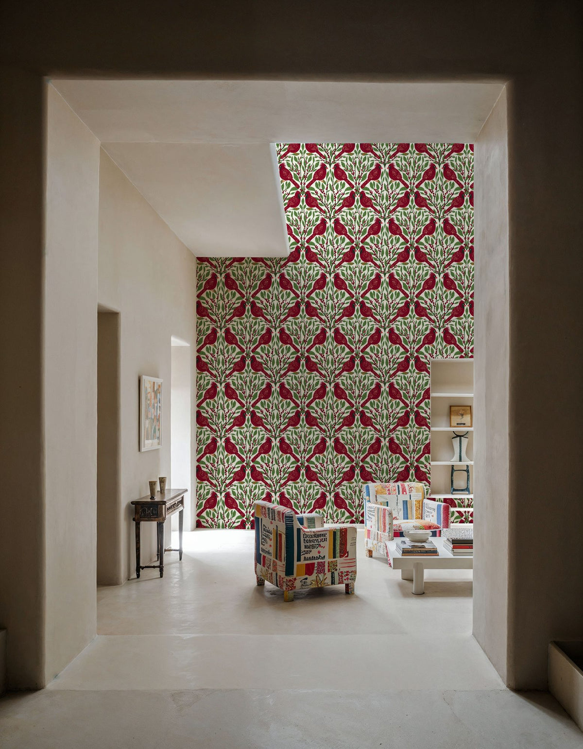 Cardinals & Winterberries, Green Mural Wallpaper - room preview 02