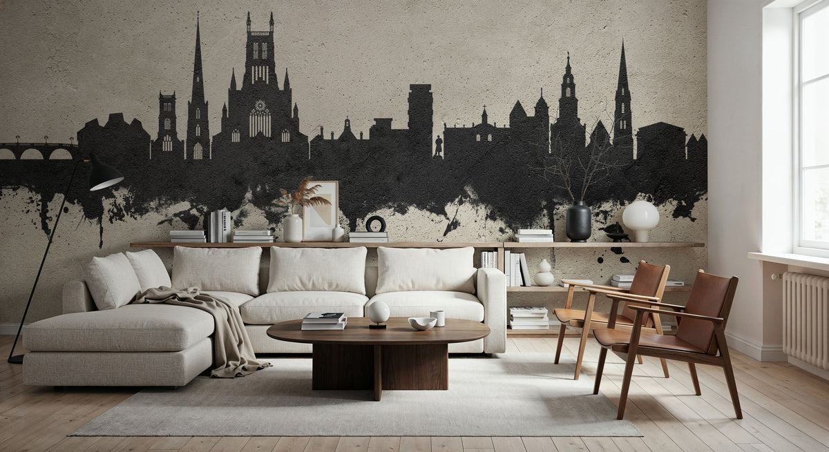 Worcester England Skyline Concrete Mural Wallpaper - room preview 02