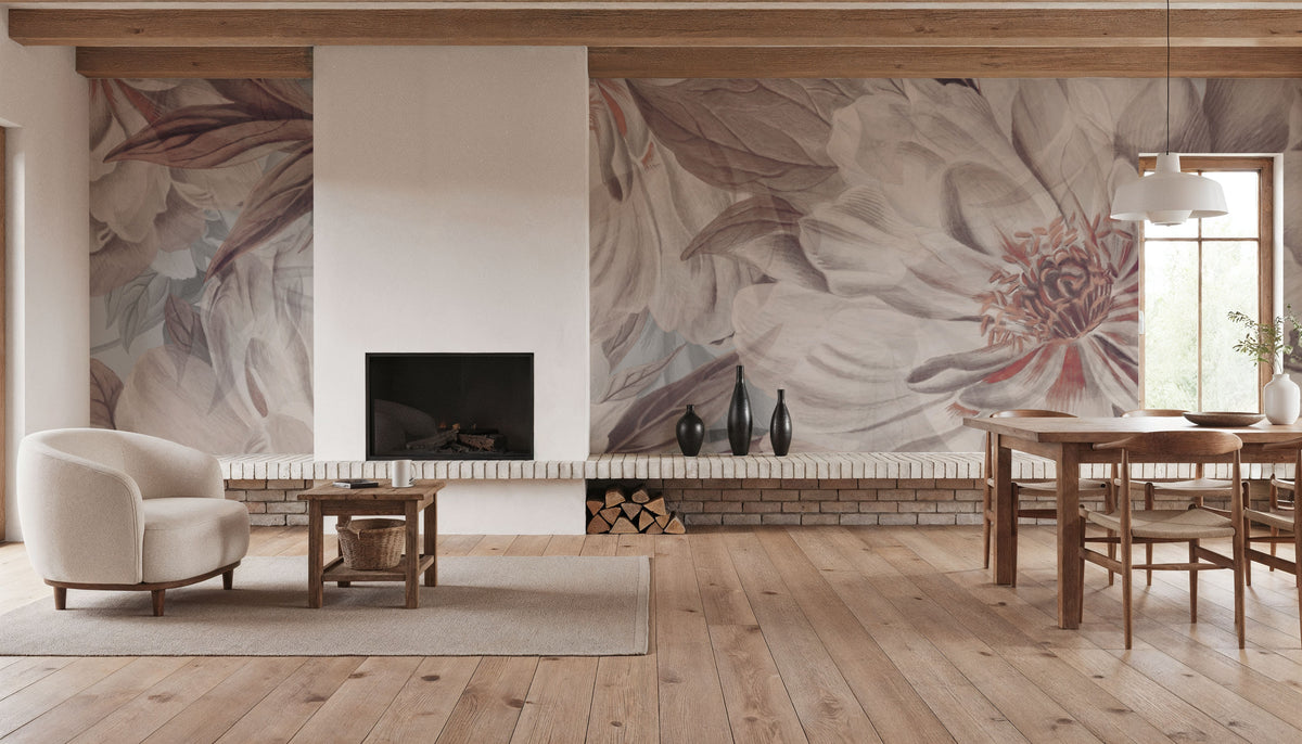 Peony Study - Pink Oyster Mural Wallpaper - room preview 02