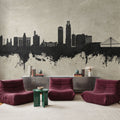 Omaha Nebraska Skyline Concrete Mural Wallpaper - room preview 02