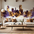 Wellington New Zealand Skyline Purple & Gold Mural Wallpaper - room preview 02