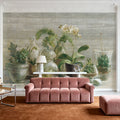 Greenhouse Orchids on Wood V2 Mural Wallpaper - room preview 02