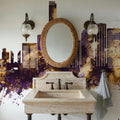 Edmonton Canada Skyline Purple & Gold Mural Wallpaper - room preview 02