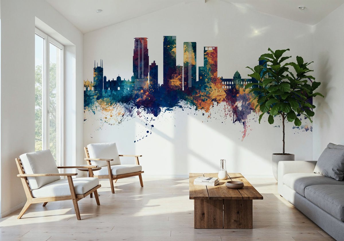 Dhaka Bangladesh Skyline Blue & Bronze Mural Wallpaper - room preview 02