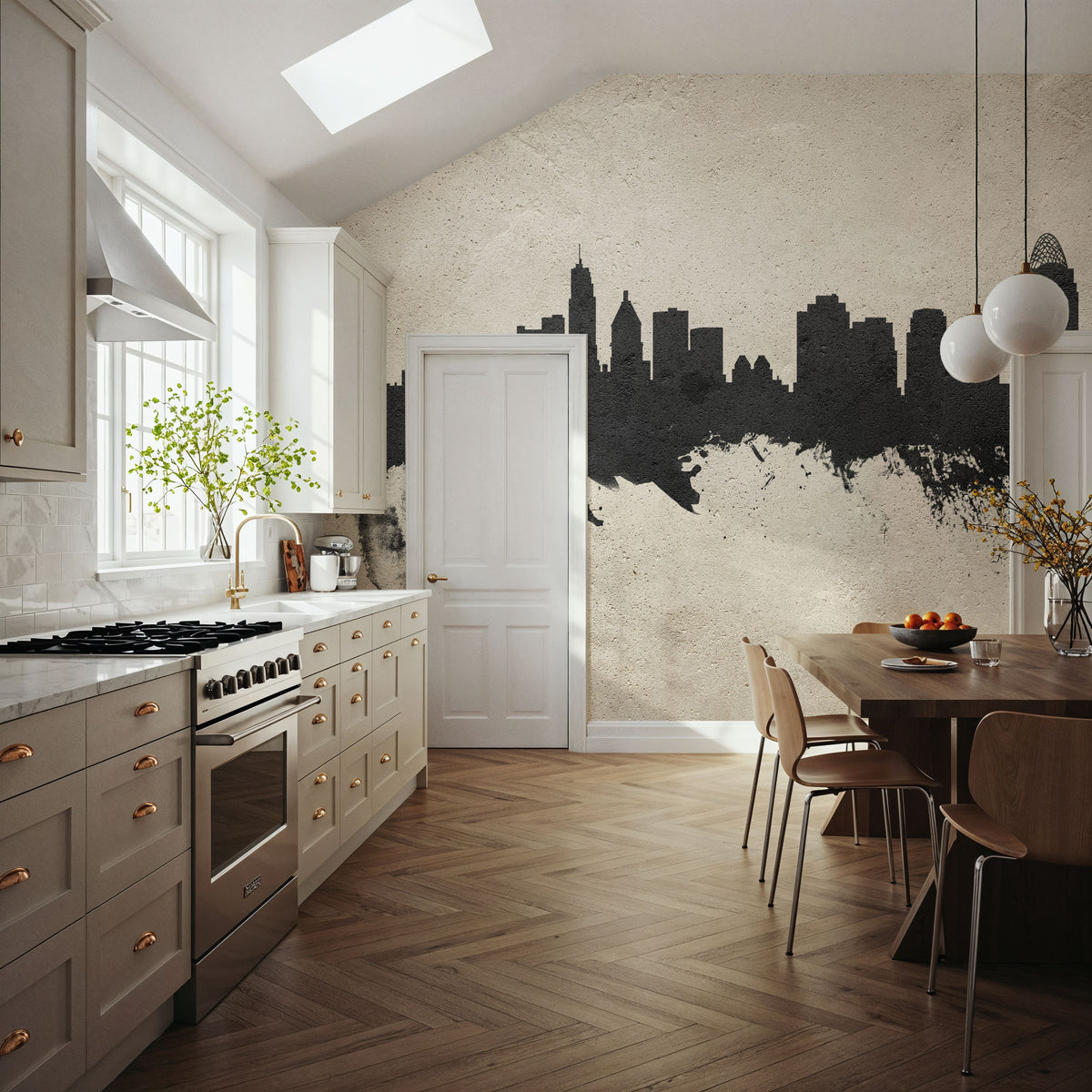 Cincinnati Ohio Skyline Concrete Mural Wallpaper - room preview 02