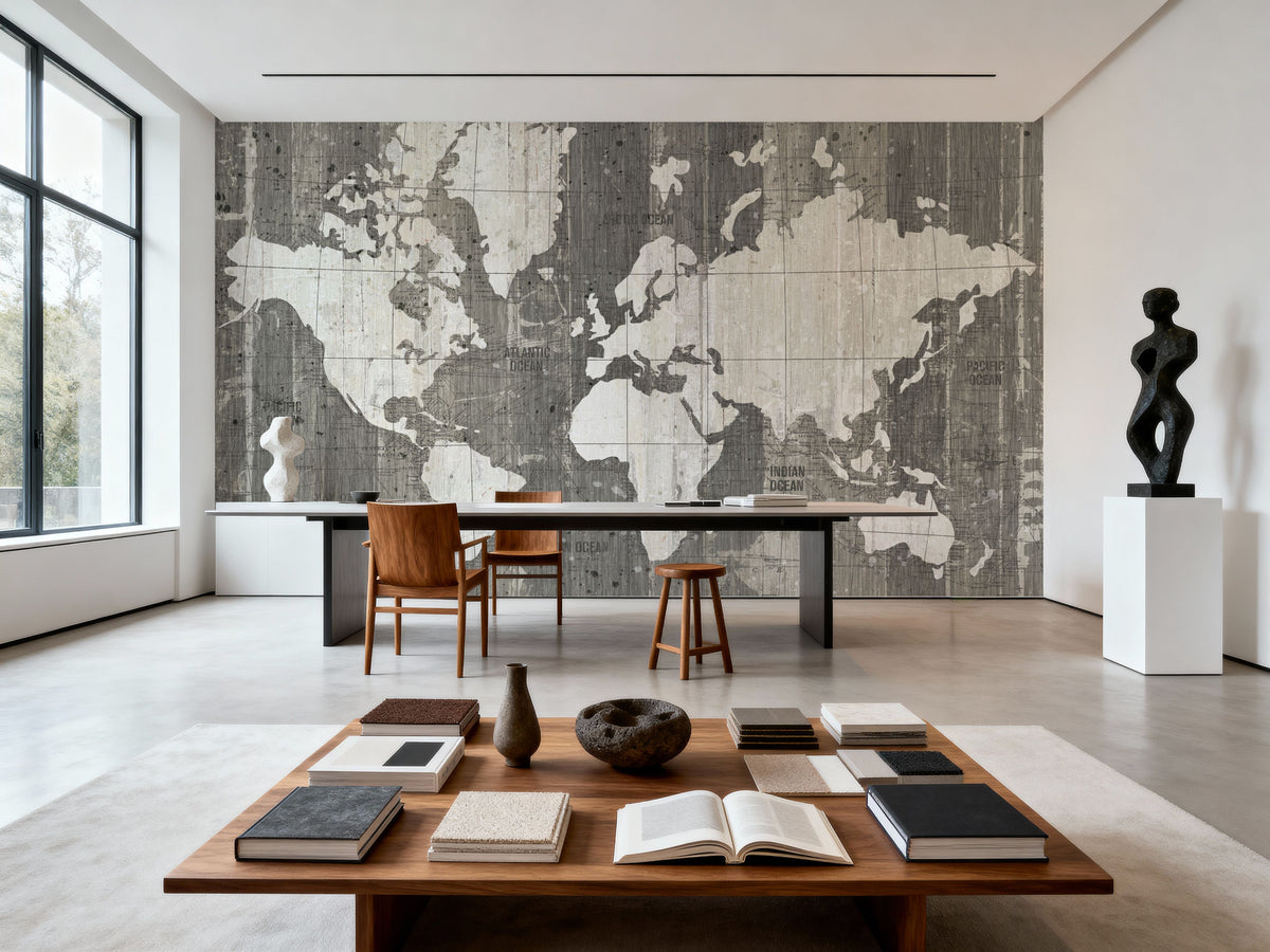 Old World Map Neutral Mural Wallpaper - room preview 02
