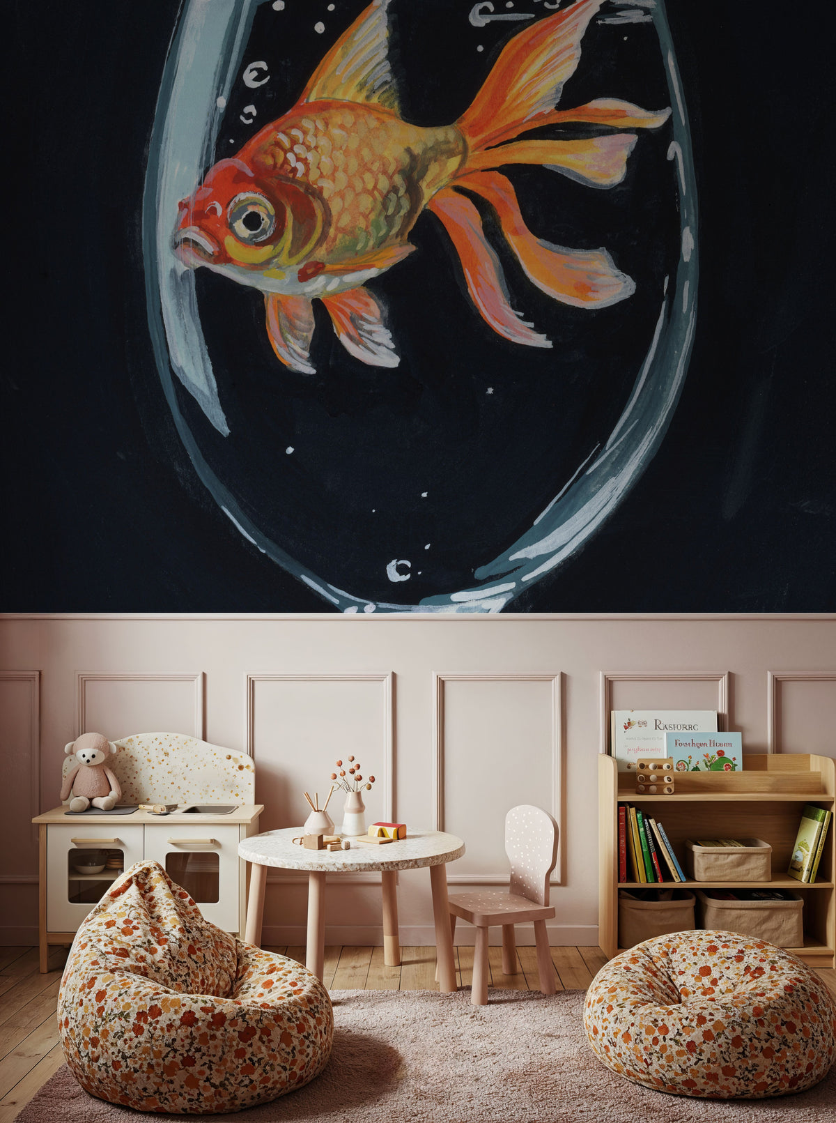 Goldfish in Wine Glass Mural Wallpaper - room preview 02