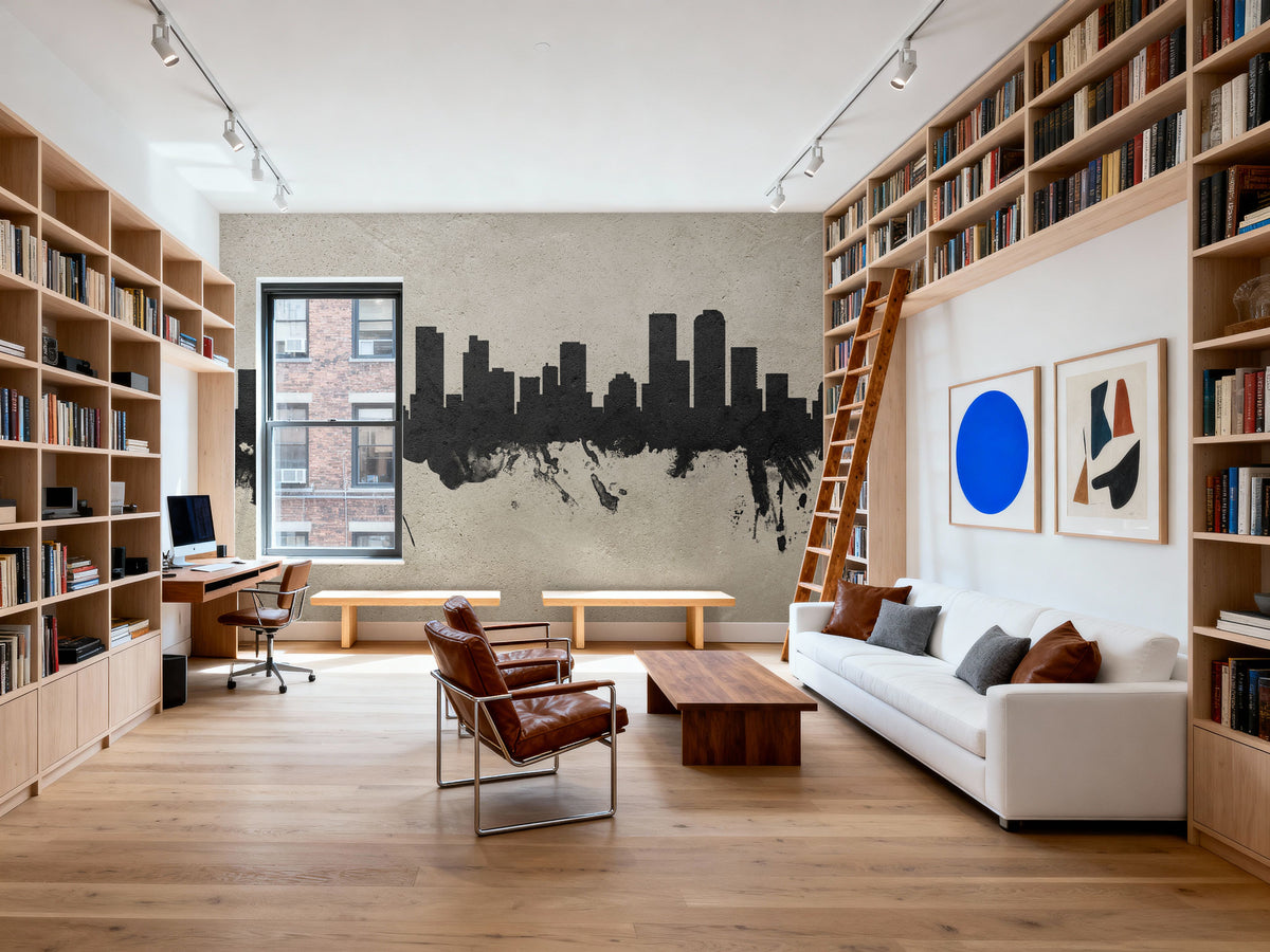 Denver Skyline Concrete Mural Wallpaper - room preview 02