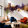 Dundee Scotland Skyline Purple & Gold Mural Wallpaper - room preview 02