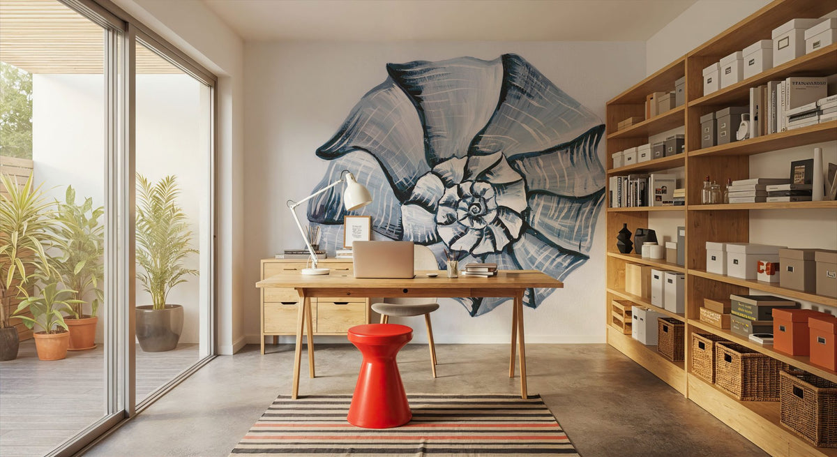 Coastal Harp Shell Navy Mural Wallpaper - room preview 02