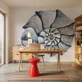Coastal Harp Shell Navy Mural Wallpaper - room preview 02