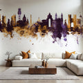 Lisbon Portugal Skyline Purple & Gold Mural Wallpaper - room preview 02