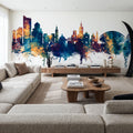 Valencia Spain Skyline Blue & Bronze Mural Wallpaper - room preview 02