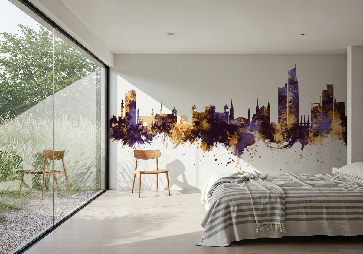 Karachi Pakistan Skyline Purple & Gold Mural Wallpaper - room preview 02