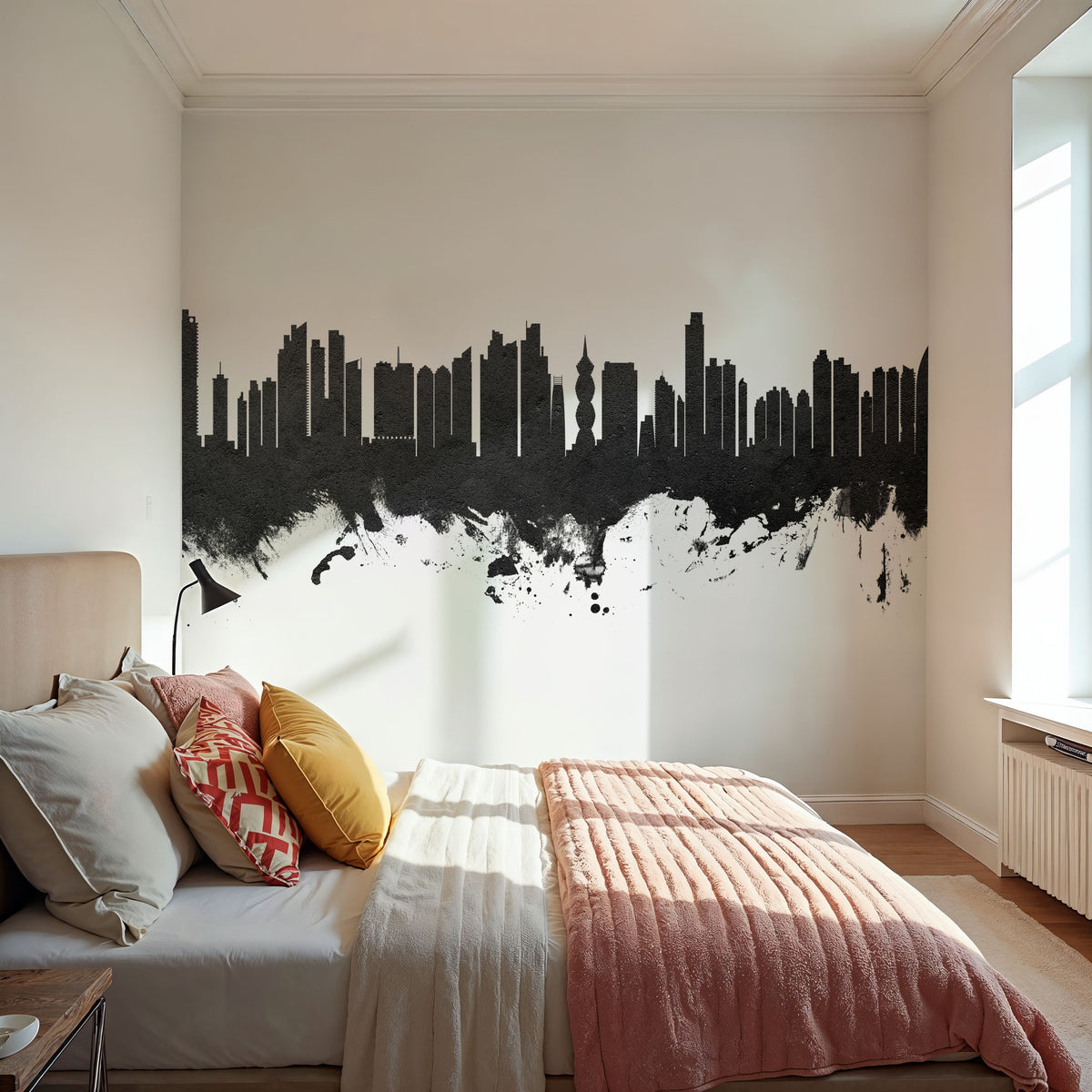 Panama City Skyline Black & White Mural Wallpaper - room preview 02