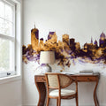 Quebec Canada Skyline Purple & Gold Mural Wallpaper - room preview 02