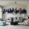 Columbus Ohio Skyline Blue & Bronze Mural Wallpaper - room preview 02