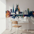 Worcester England Skyline Blue & Bronze Mural Wallpaper - room preview 02