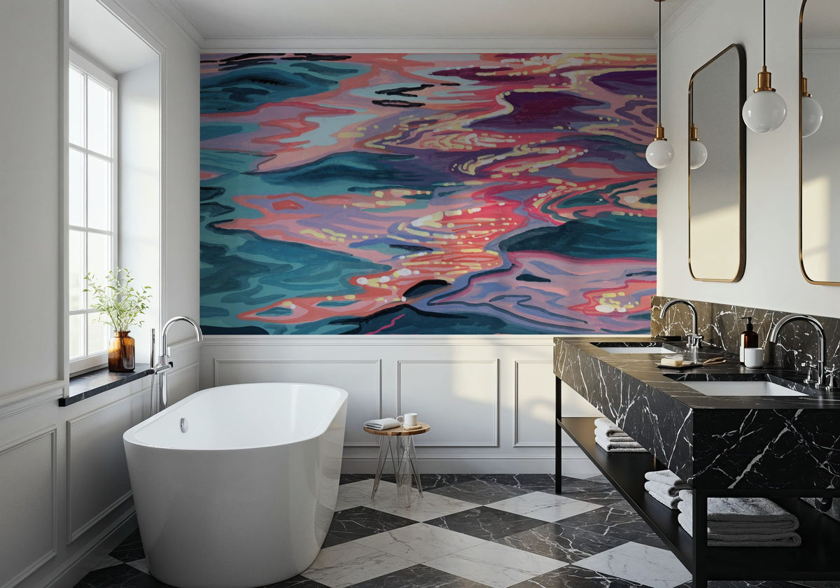 Sunset Reflections on Water Mural Wallpaper - room preview 02
