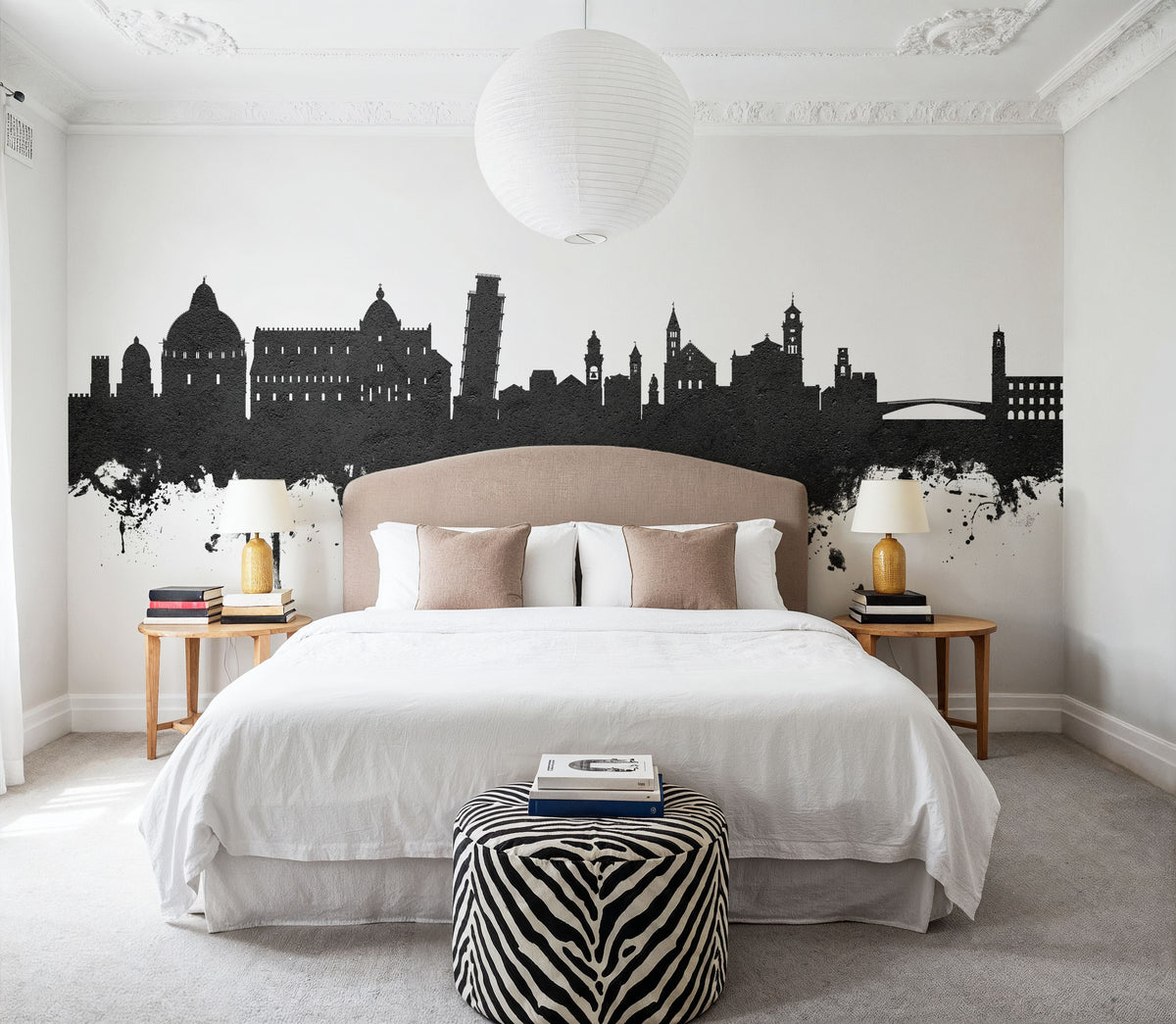 Pisa Italy Skyline Black & White Mural Wallpaper - room preview 02