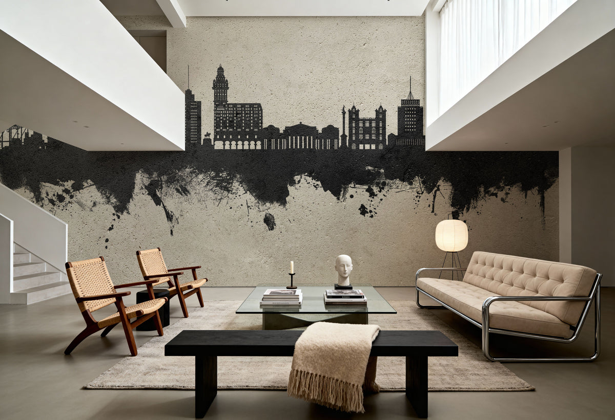 Montevideo Uruguay Skyline Concrete Mural Wallpaper - room preview 02