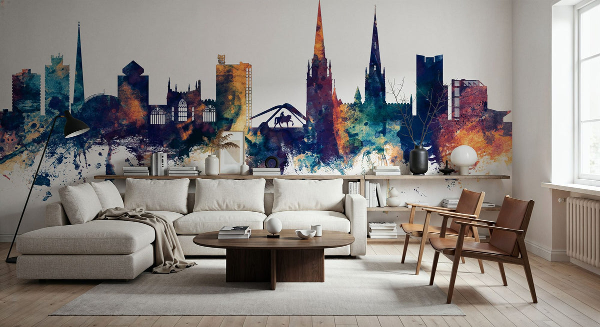 Coventry England Skyline Blue & Bronze Mural Wallpaper - room preview 02