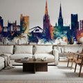 Coventry England Skyline Blue & Bronze Mural Wallpaper - room preview 02