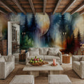 Watercolor Forest in Moonlight Mural Wallpaper - room preview 02