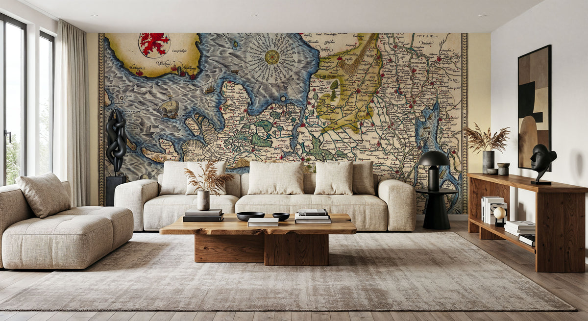Old Map of the Neatherlands, 1570 Mural Wallpaper - room preview 02