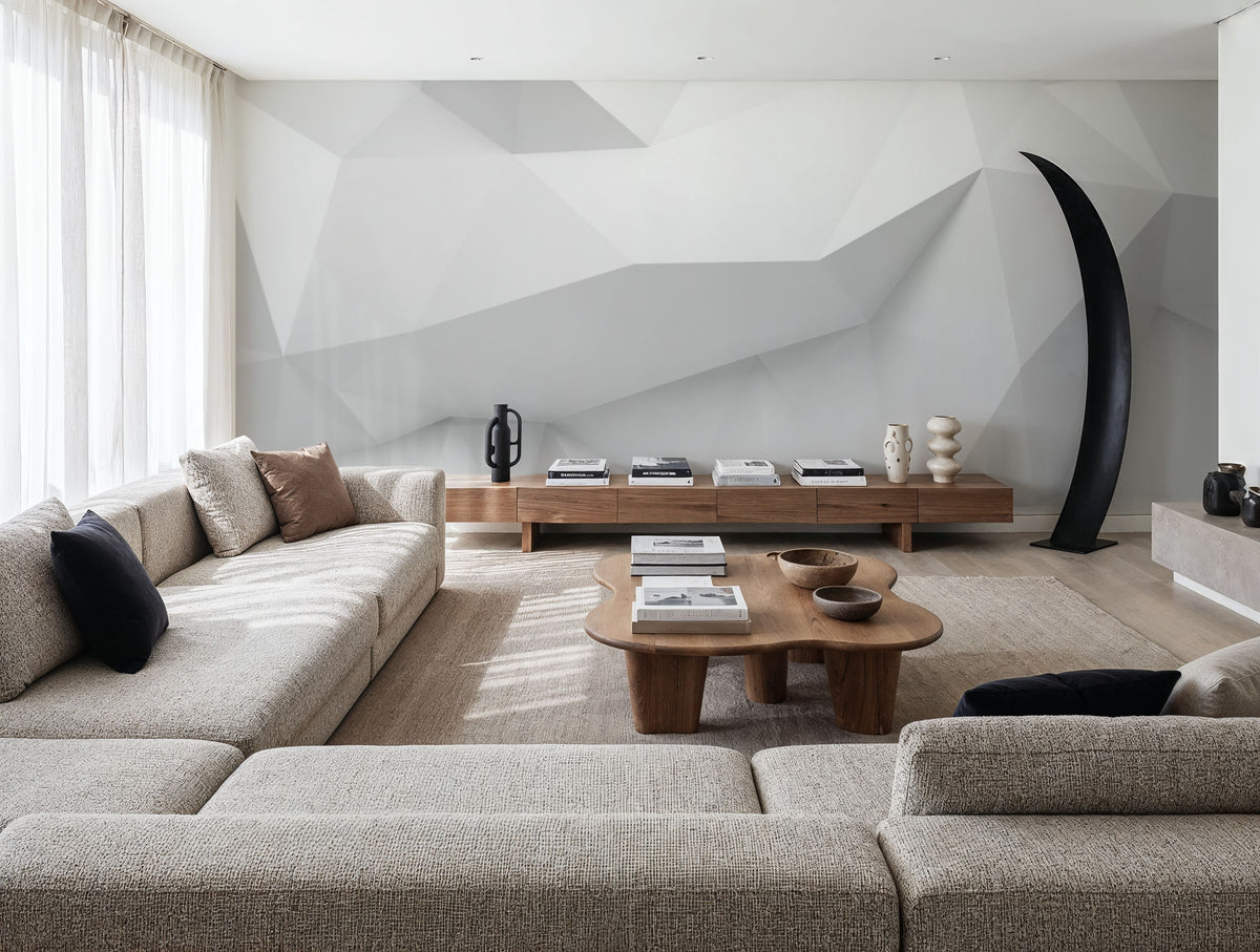 Concrete Shapes White Mural Wallpaper - room preview 02