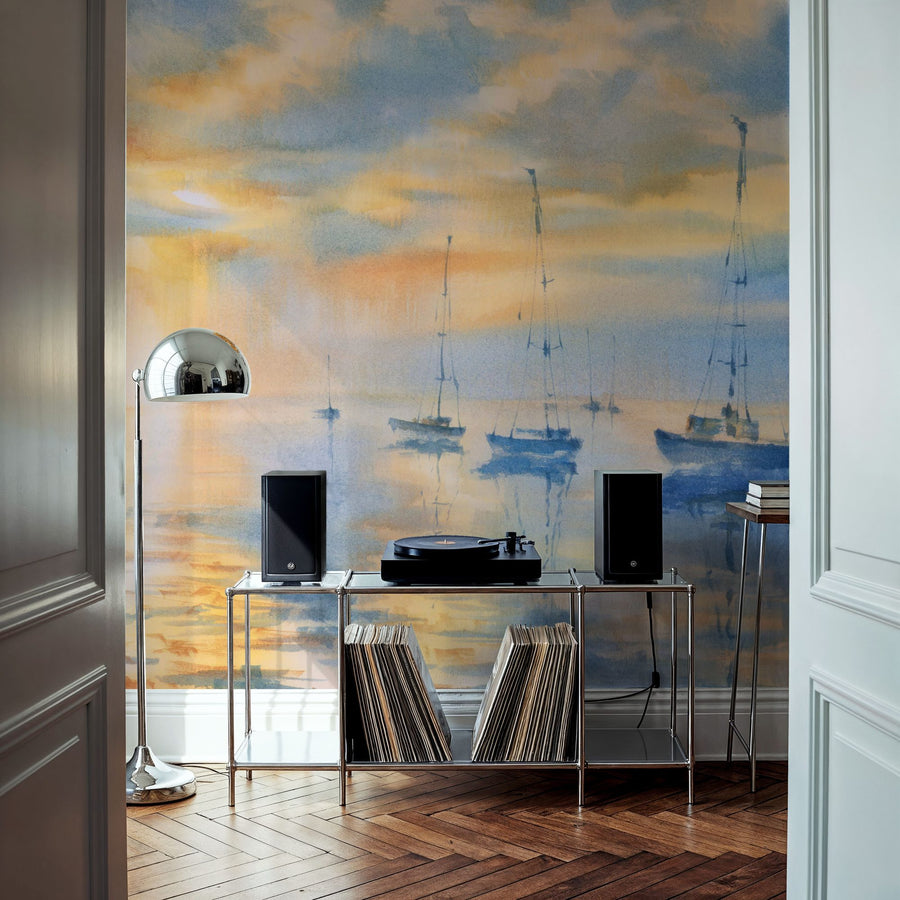 Coastal Wallpaper Mural – Seaside Wall Mural – Golden Harbor