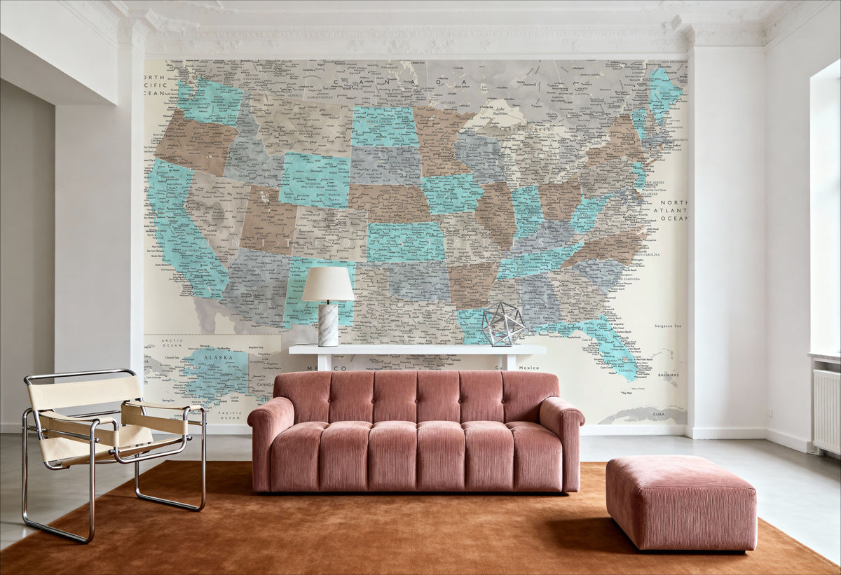 US Map Detailed - Romy Mural Wallpaper - room preview 02