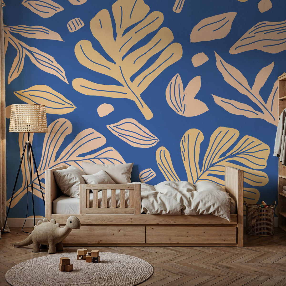 Monstera Cuttings, Soft Blue Mural Wallpaper - room preview 02