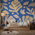 Monstera Cuttings, Soft Blue Mural Wallpaper - room preview 02