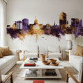 Montgomery Alabama Skyline Purple & Gold Mural Wallpaper - room preview 02