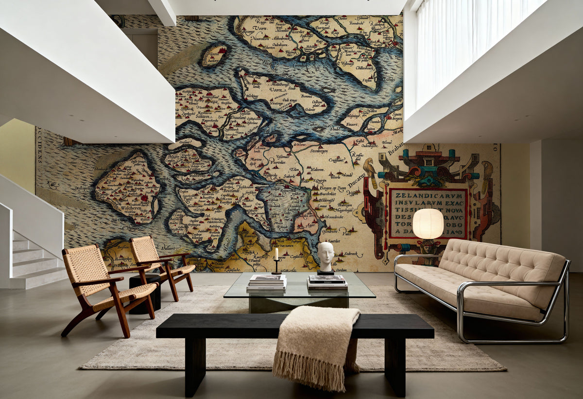 Old Map of the Netherlands, No.I, 1570 Mural Wallpaper - room preview 02
